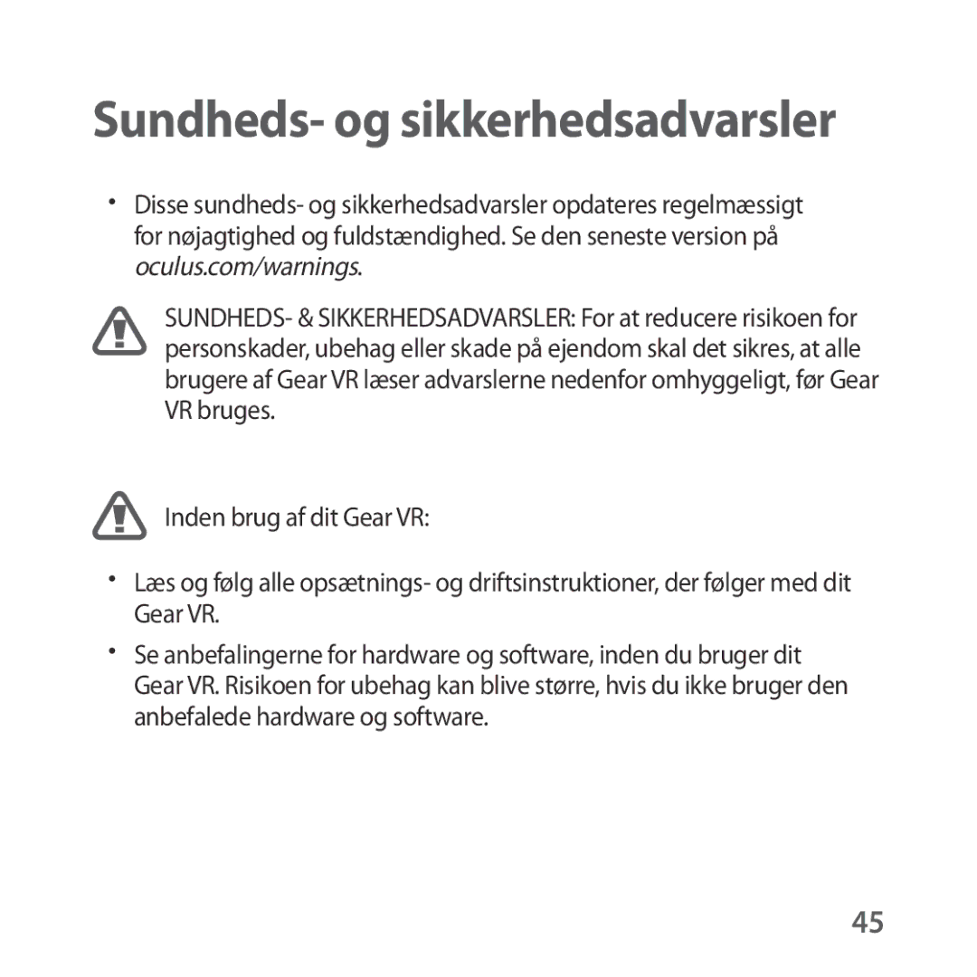 Samsung SM-R323NBKANEE manual Sundheds- og sikkerhedsadvarsler 