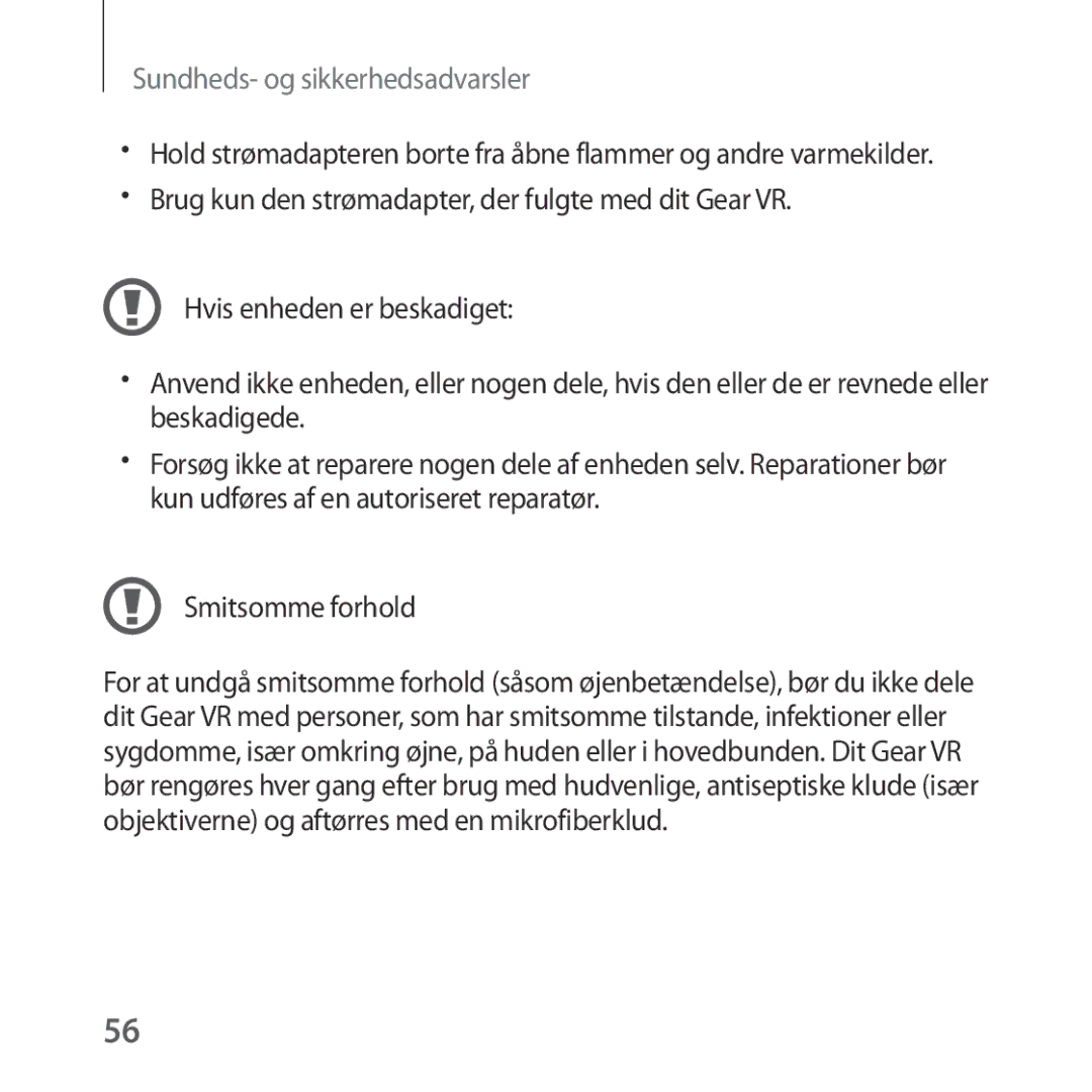 Samsung SM-R323NBKANEE manual Sundheds- og sikkerhedsadvarsler 