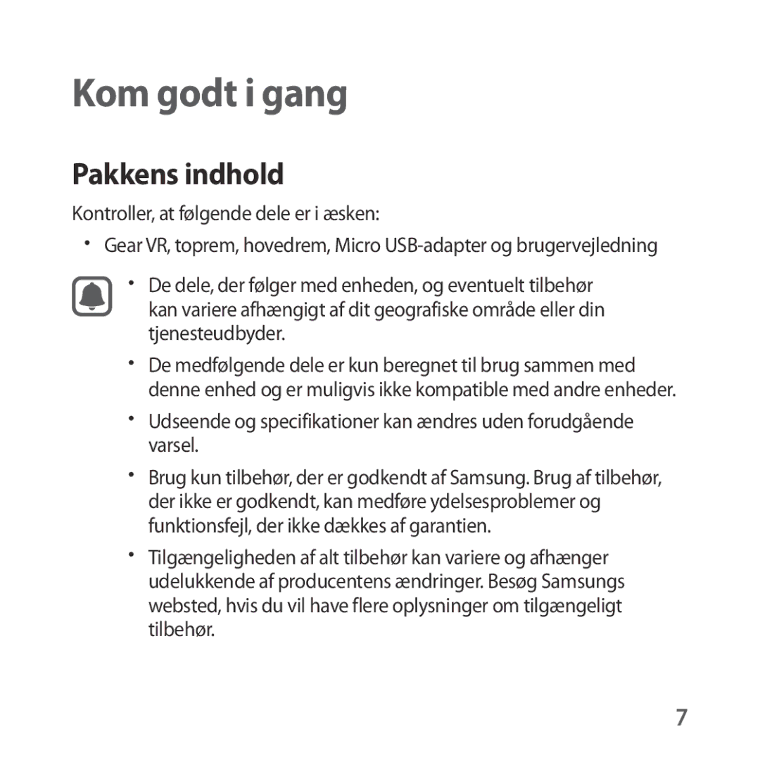 Samsung SM-R323NBKANEE manual Kom godt i gang, Pakkens indhold 