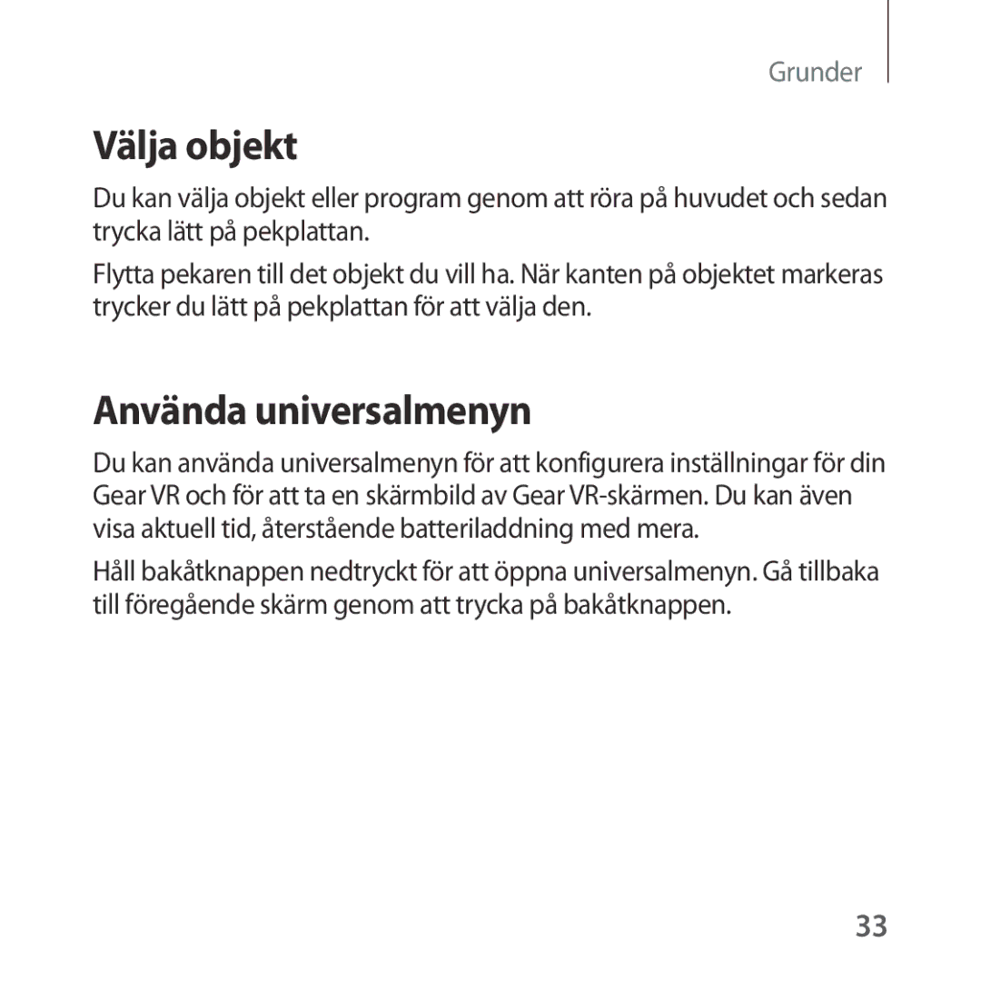 Samsung SM-R323NBKANEE manual Välja objekt, Använda universalmenyn 