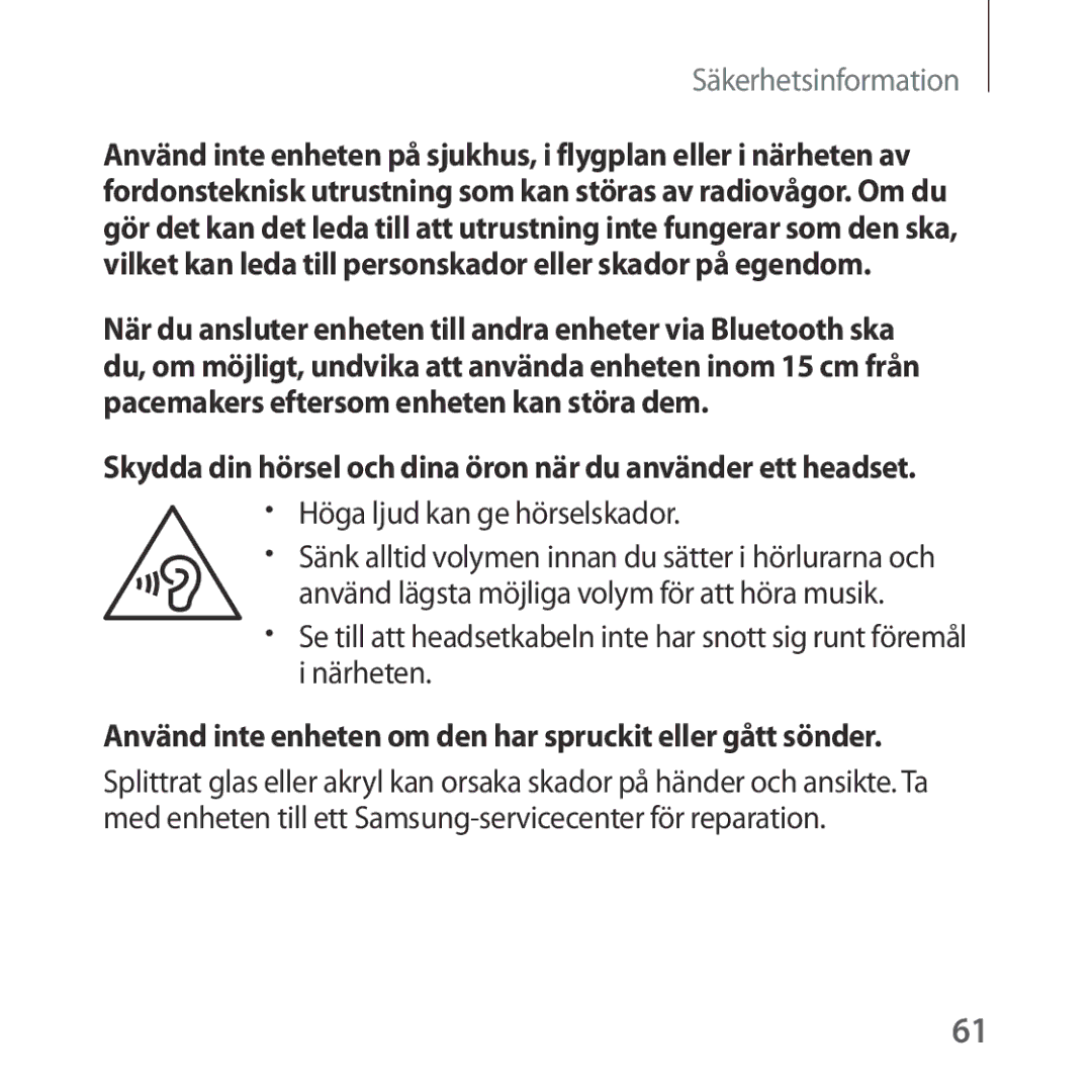 Samsung SM-R323NBKANEE manual Skydda din hörsel och dina öron när du använder ett headset 