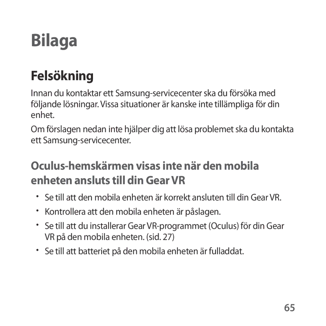 Samsung SM-R323NBKANEE manual Bilaga, Felsökning 