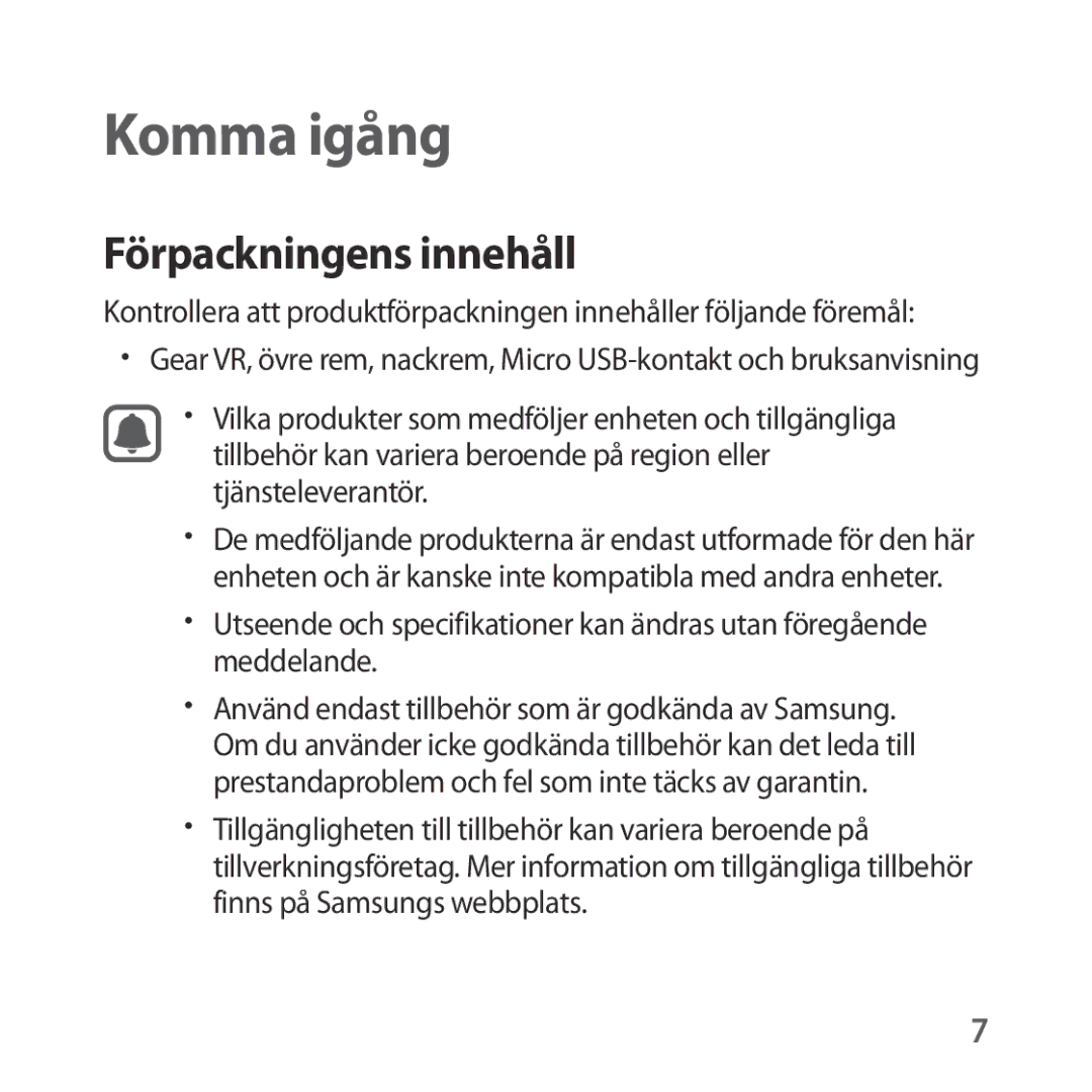 Samsung SM-R323NBKANEE manual Komma igång, Förpackningens innehåll 