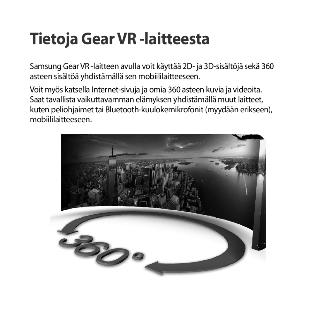 Samsung SM-R323NBKANEE manual Tietoja Gear VR -laitteesta 