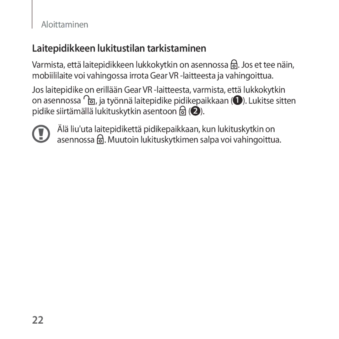 Samsung SM-R323NBKANEE manual Laitepidikkeen lukitustilan tarkistaminen 