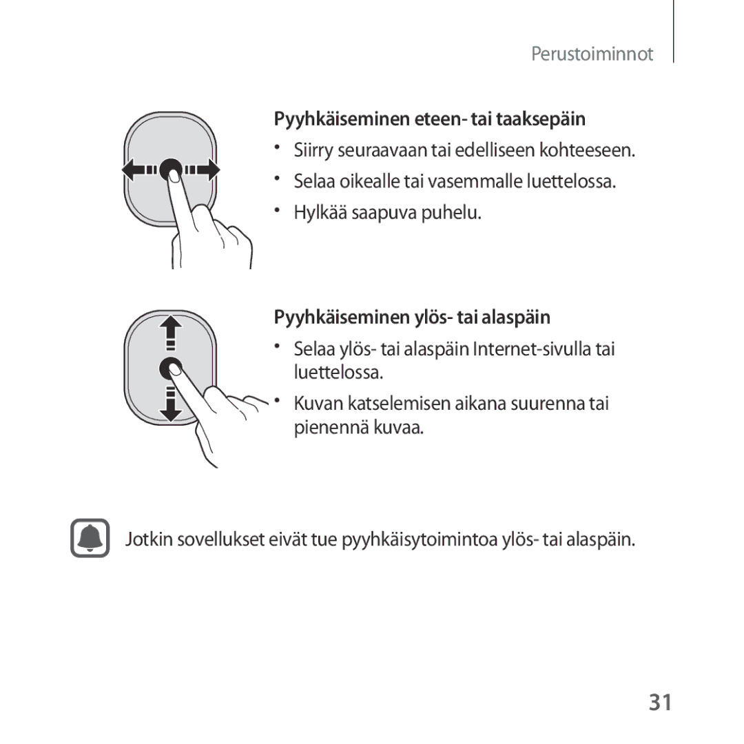 Samsung SM-R323NBKANEE manual Pyyhkäiseminen eteen- tai taaksepäin 