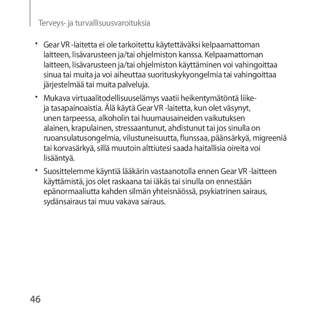 Samsung SM-R323NBKANEE manual Terveys- ja turvallisuusvaroituksia 