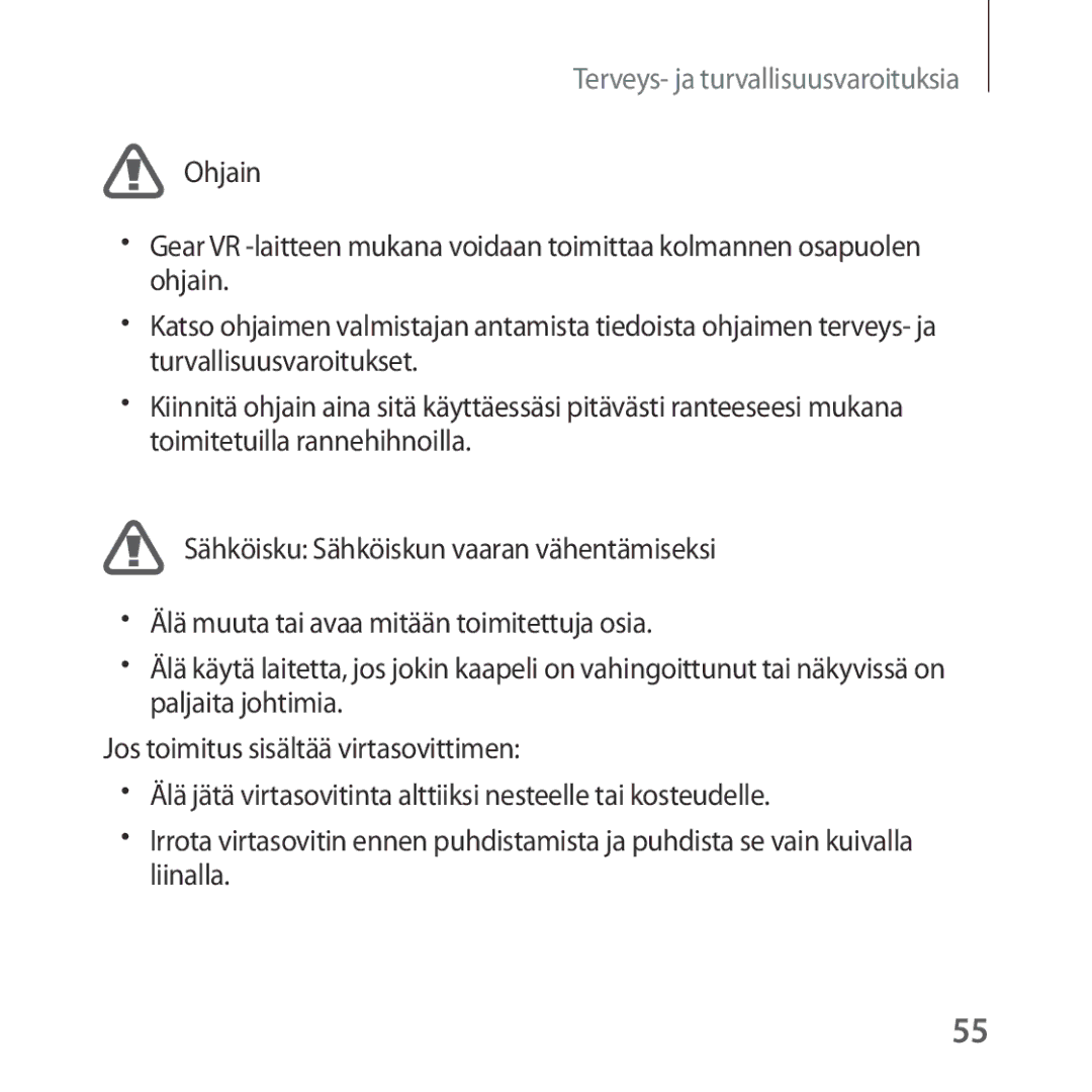 Samsung SM-R323NBKANEE manual Terveys- ja turvallisuusvaroituksia 