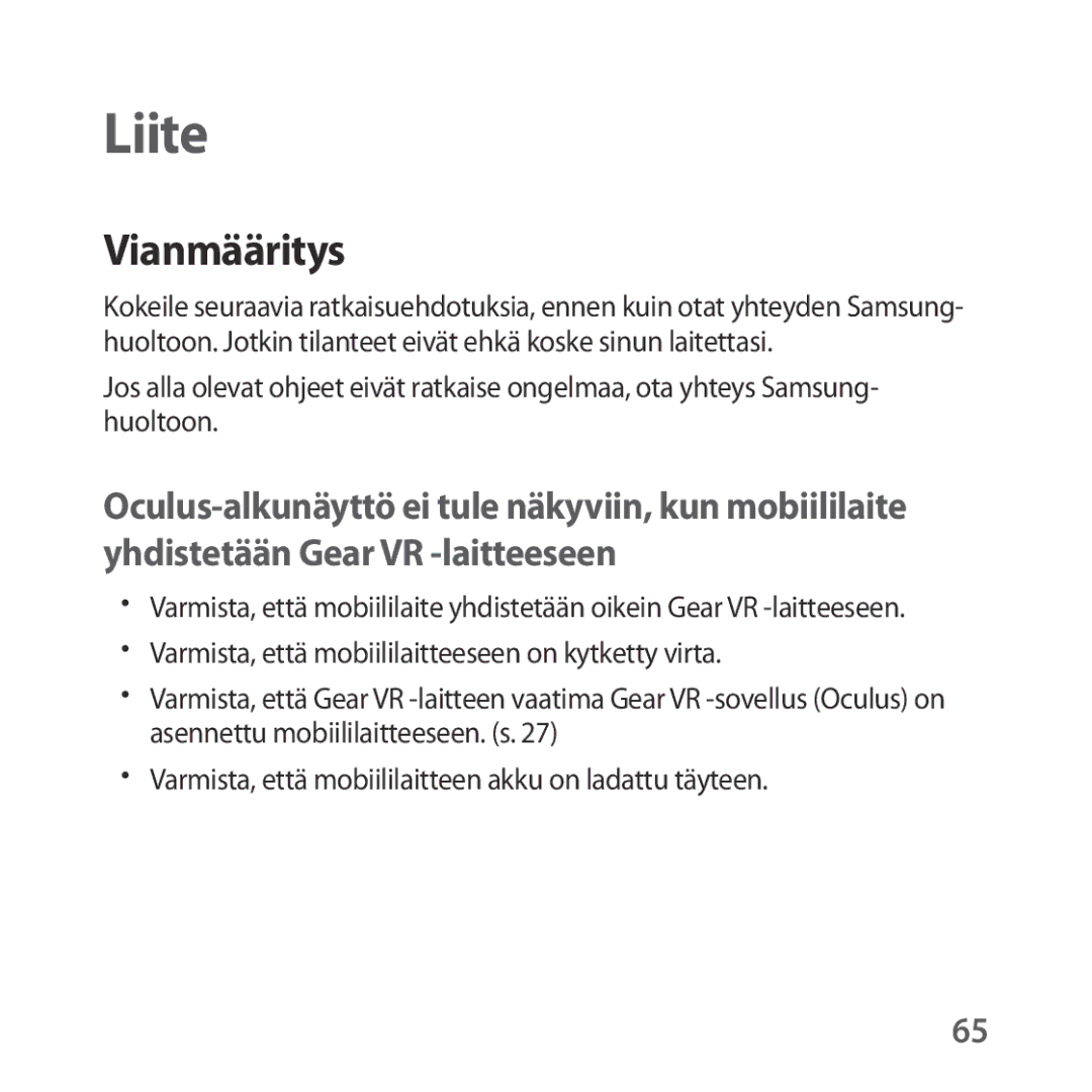 Samsung SM-R323NBKANEE manual Liite, Vianmääritys 