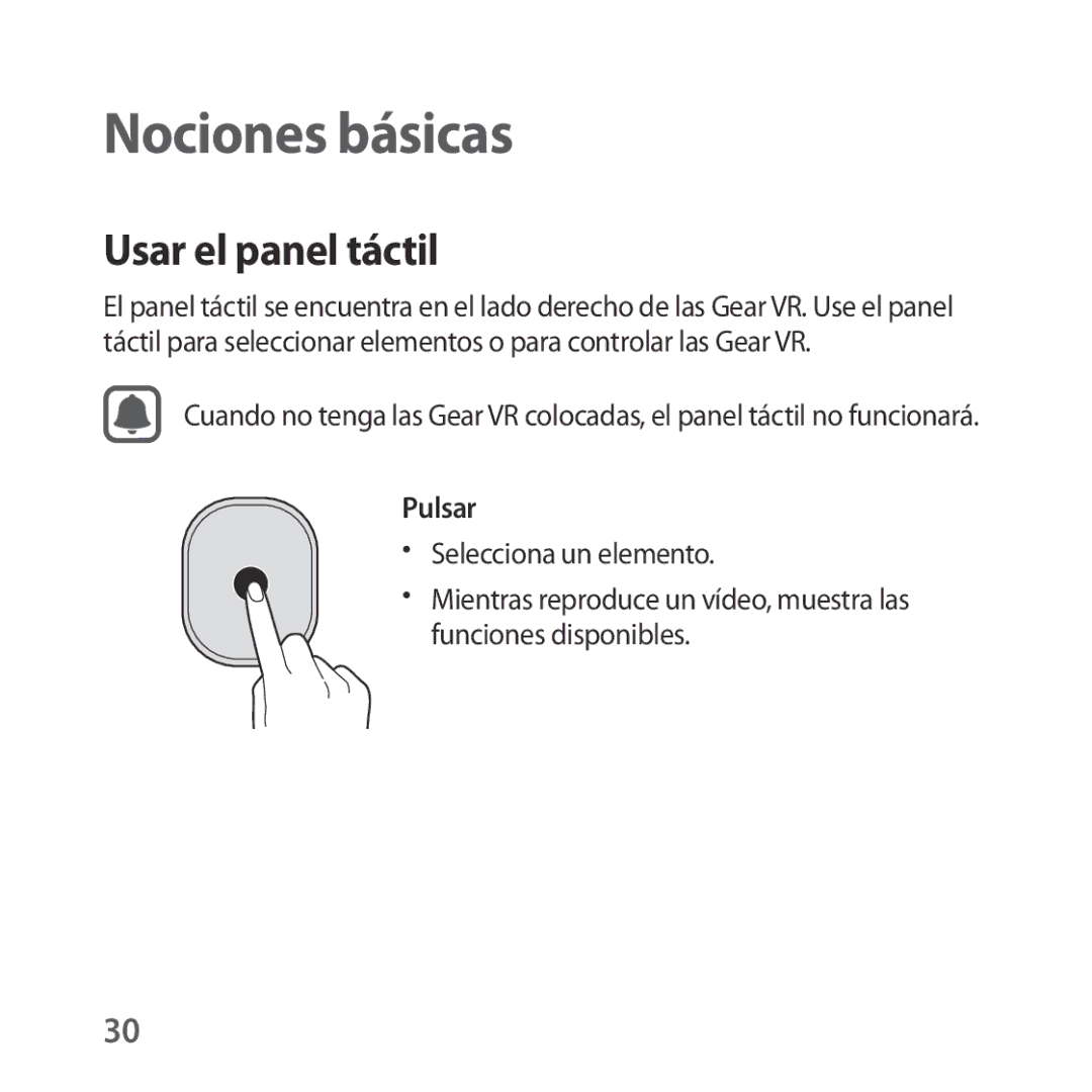 Samsung SM-R323NBKAPHE manual Nociones básicas, Usar el panel táctil, Pulsar 