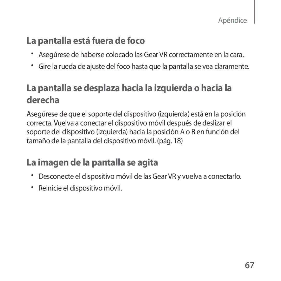 Samsung SM-R323NBKAPHE manual La pantalla está fuera de foco, Reinicie el dispositivo móvil 