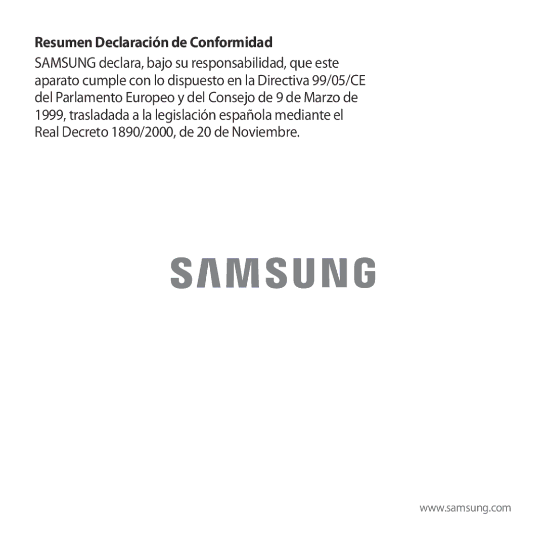 Samsung SM-R323NBKAPHE manual Resumen Declaración de Conformidad 