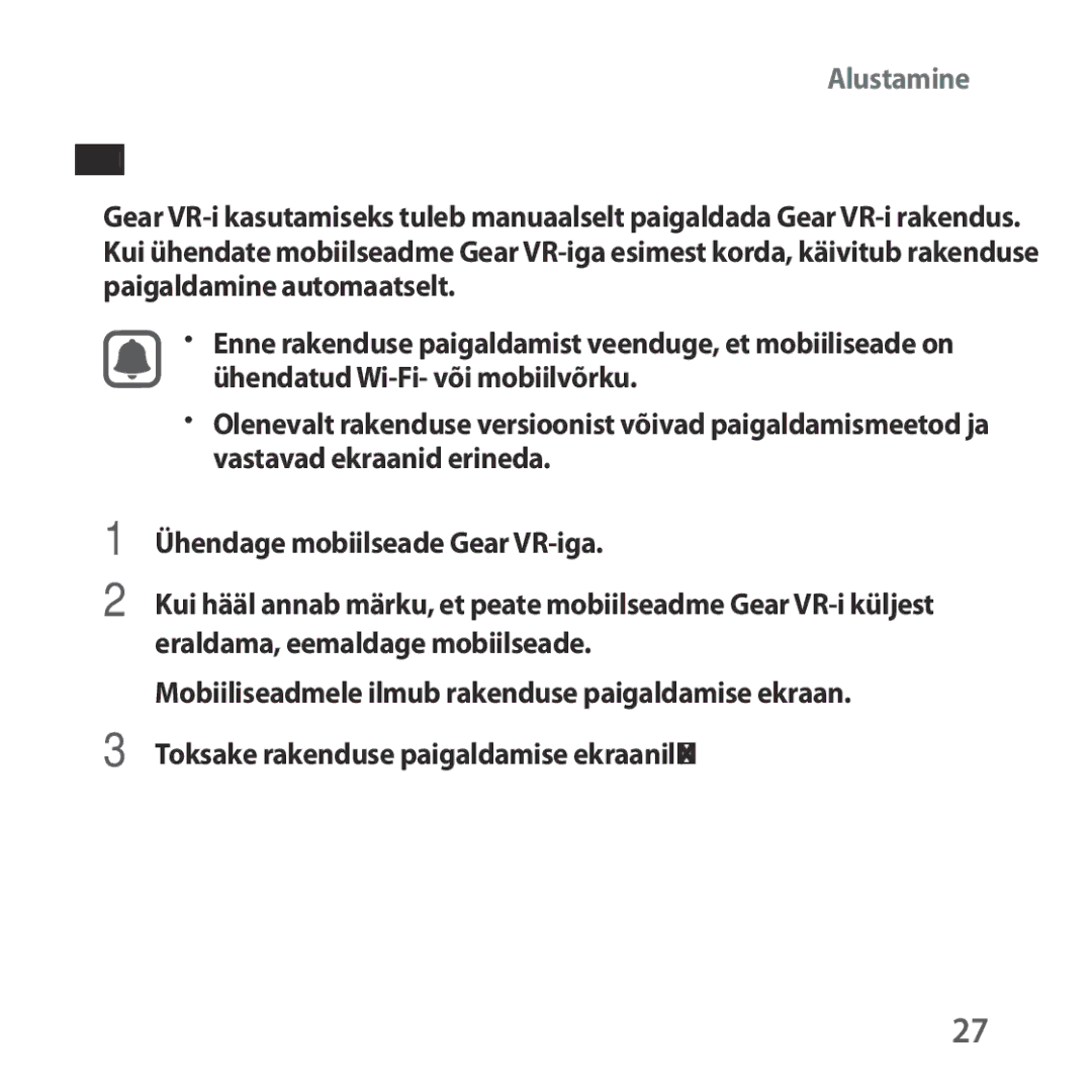 Samsung SM-R323NBKASEB manual Gear VR-i rakenduse Oculus paigaldamine 