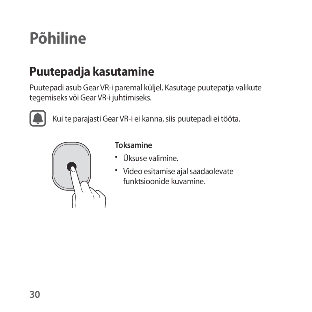 Samsung SM-R323NBKASEB manual Põhiline, Puutepadja kasutamine 