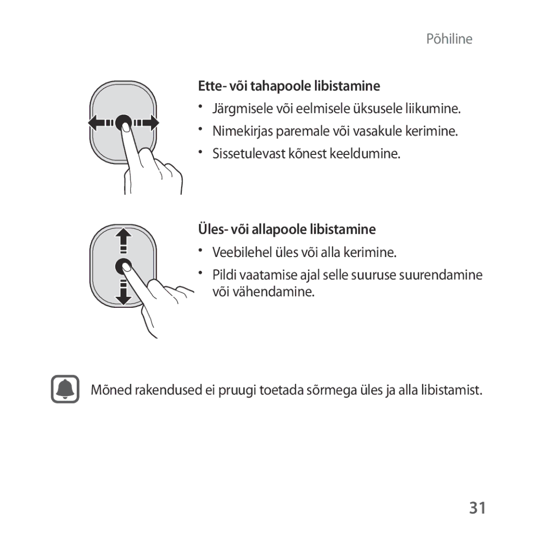 Samsung SM-R323NBKASEB manual Ette- või tahapoole libistamine 