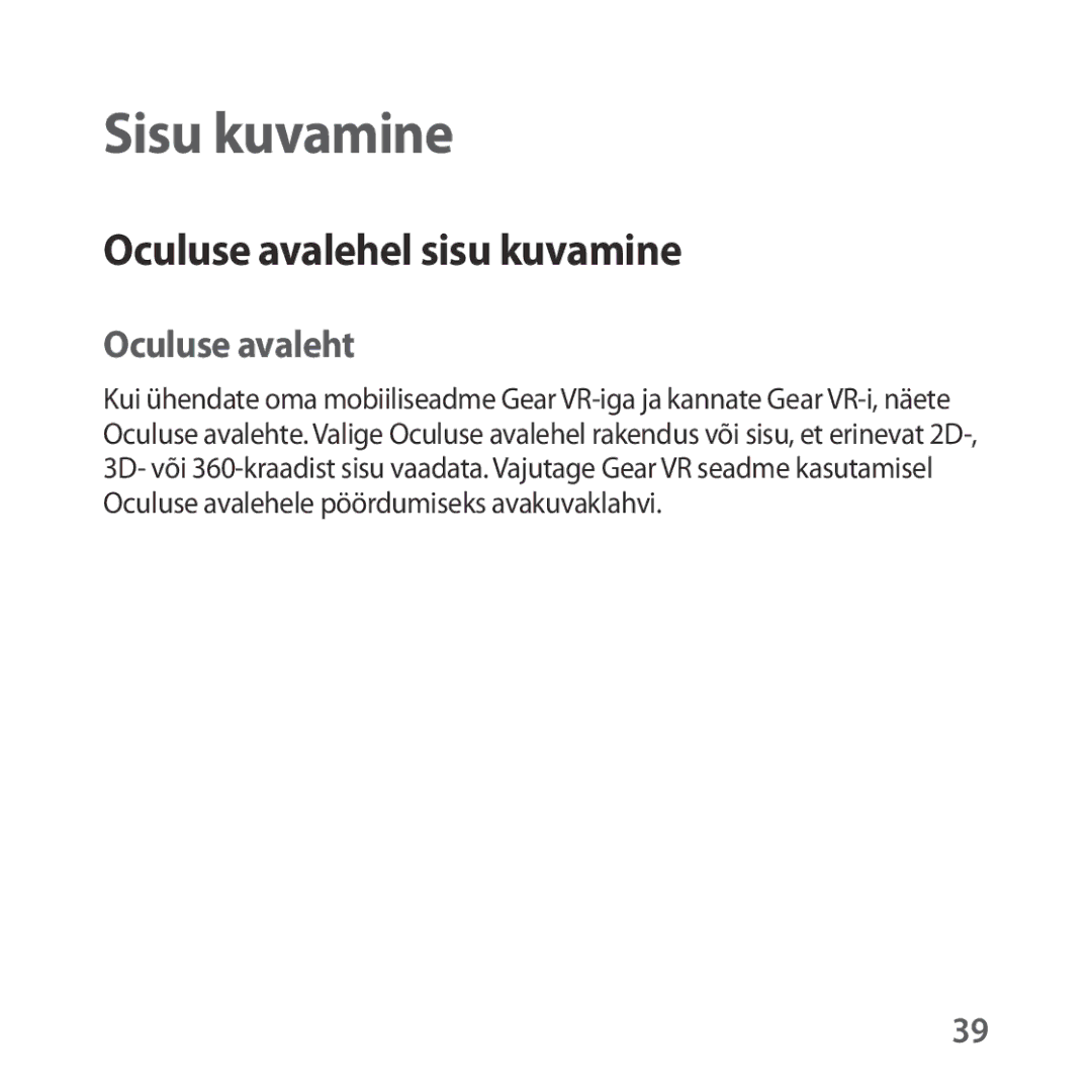 Samsung SM-R323NBKASEB manual Sisu kuvamine, Oculuse avalehel sisu kuvamine, Oculuse avaleht 