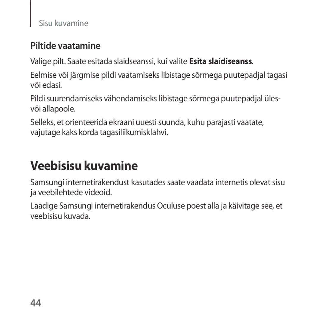 Samsung SM-R323NBKASEB manual Veebisisu kuvamine, Piltide vaatamine 