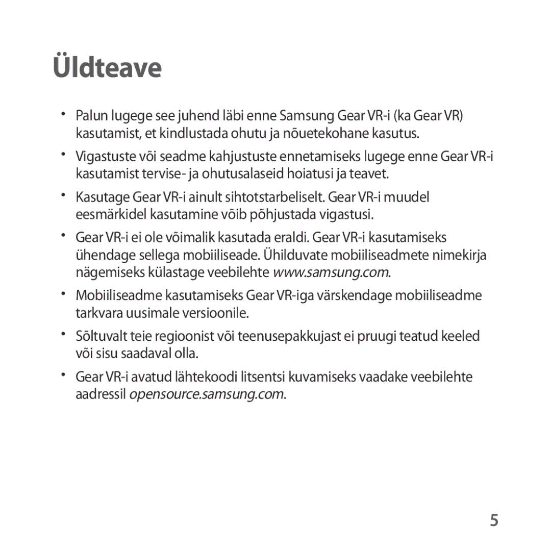 Samsung SM-R323NBKASEB manual Üldteave 