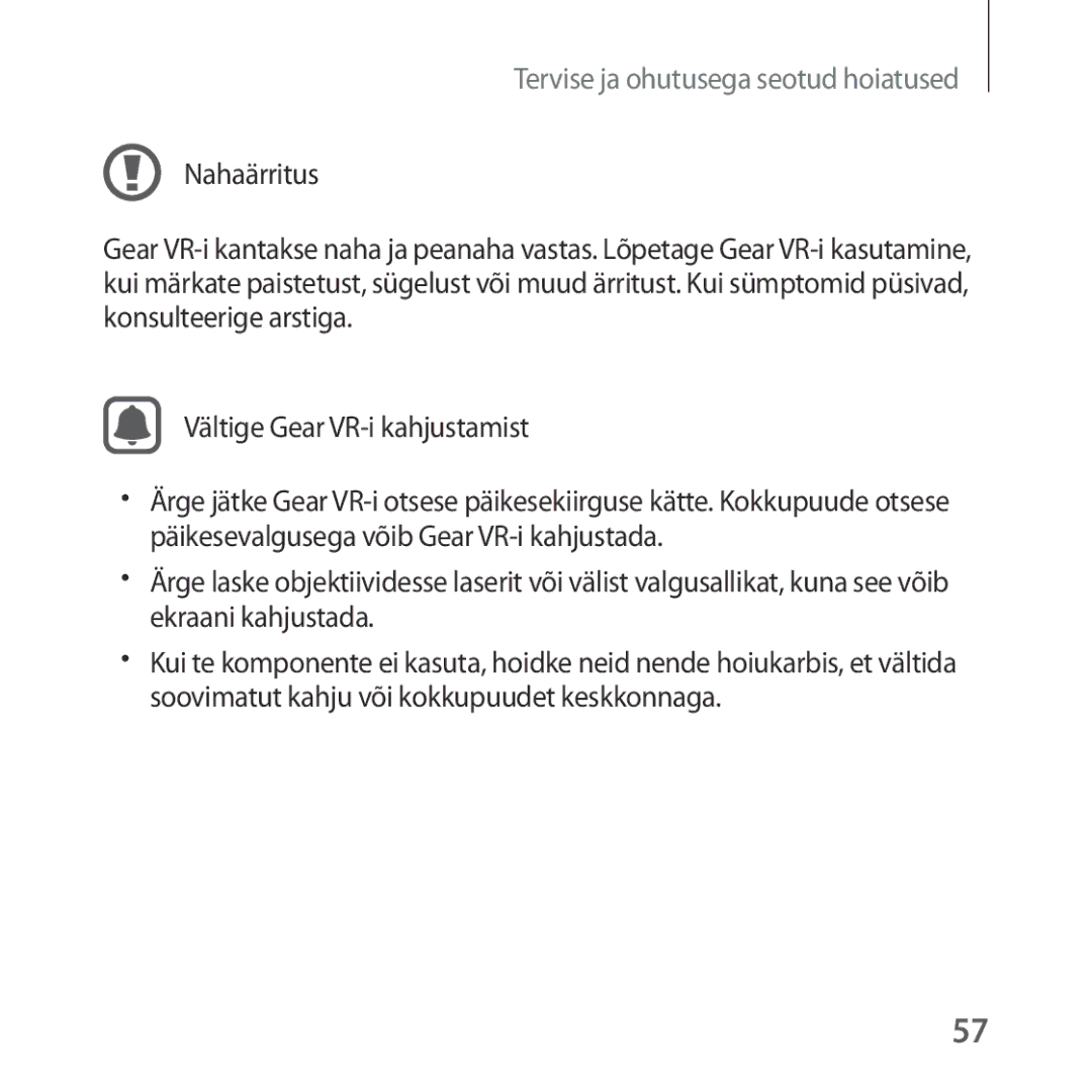 Samsung SM-R323NBKASEB manual Tervise ja ohutusega seotud hoiatused 