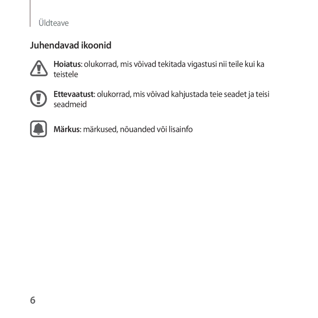 Samsung SM-R323NBKASEB manual Juhendavad ikoonid 