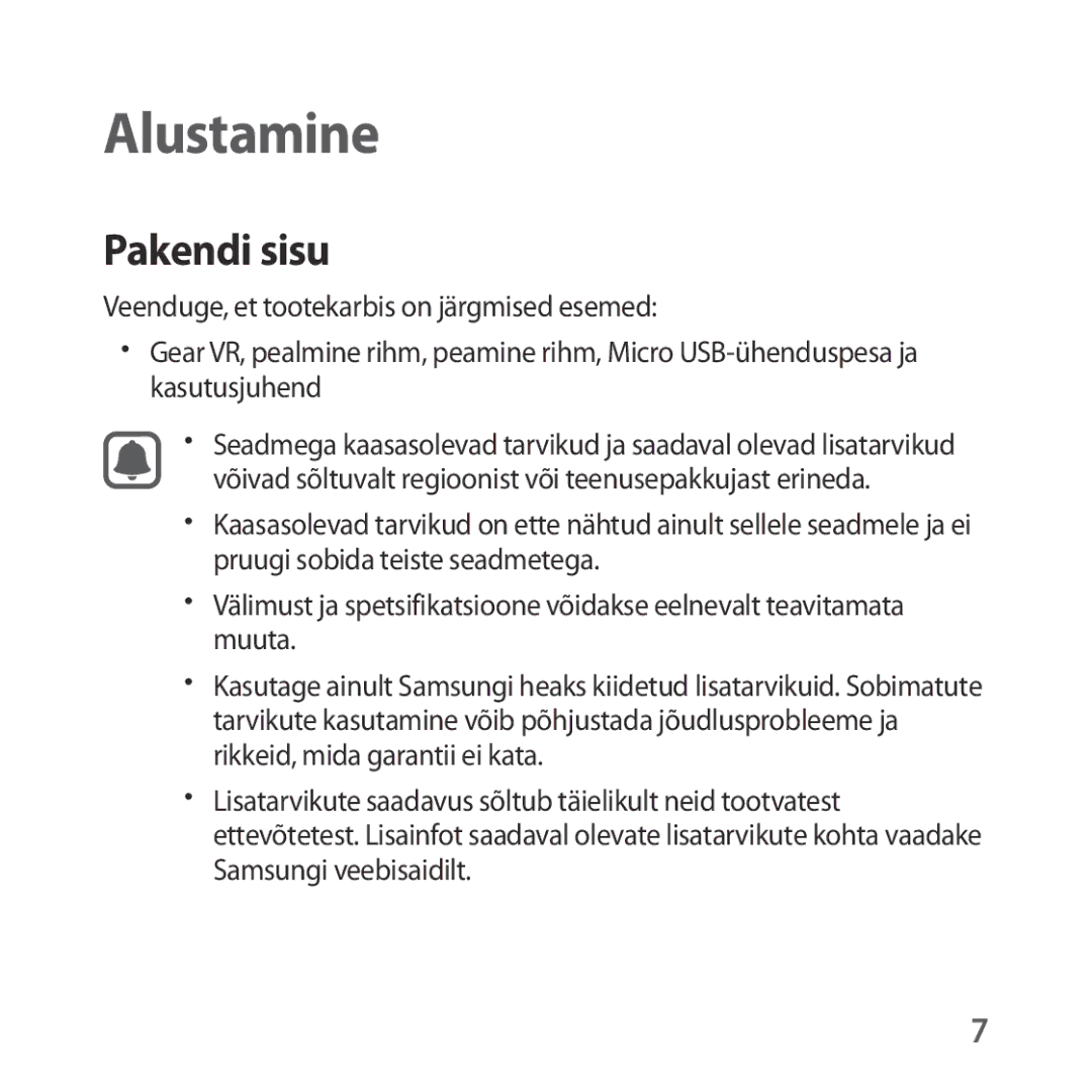 Samsung SM-R323NBKASEB manual Alustamine, Pakendi sisu 