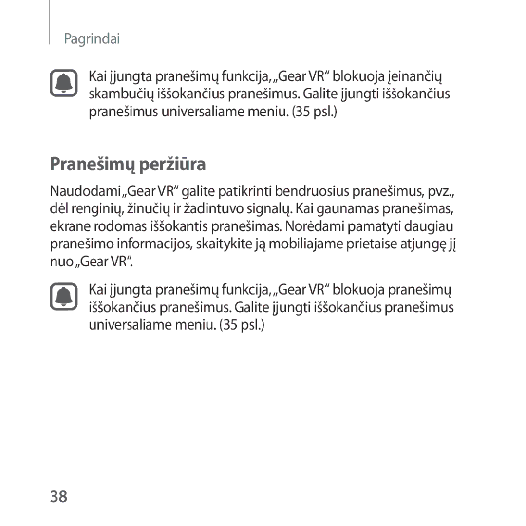 Samsung SM-R323NBKASEB manual Pranešimų peržiūra 