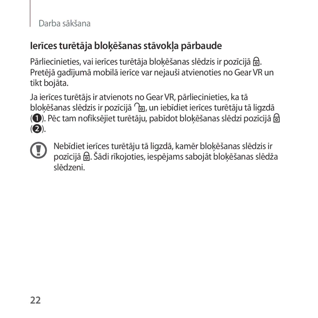 Samsung SM-R323NBKASEB manual Ierīces turētāja bloķēšanas stāvokļa pārbaude 