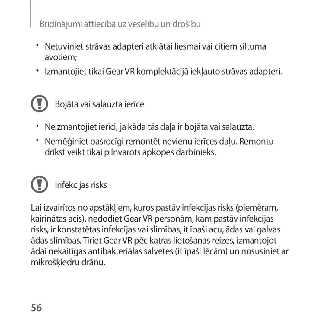Samsung SM-R323NBKASEB manual Infekcijas risks 