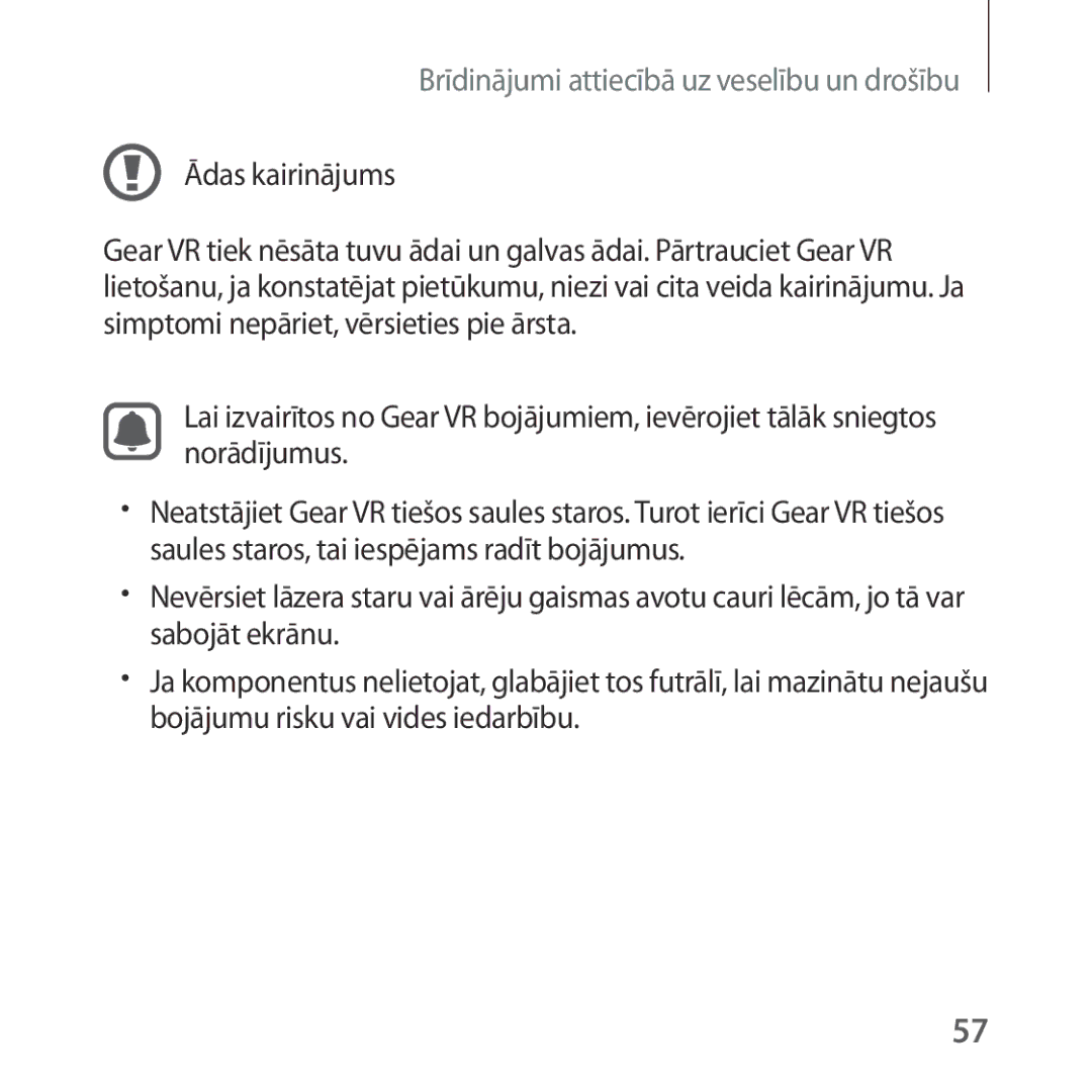 Samsung SM-R323NBKASEB manual Brīdinājumi attiecībā uz veselību un drošību 