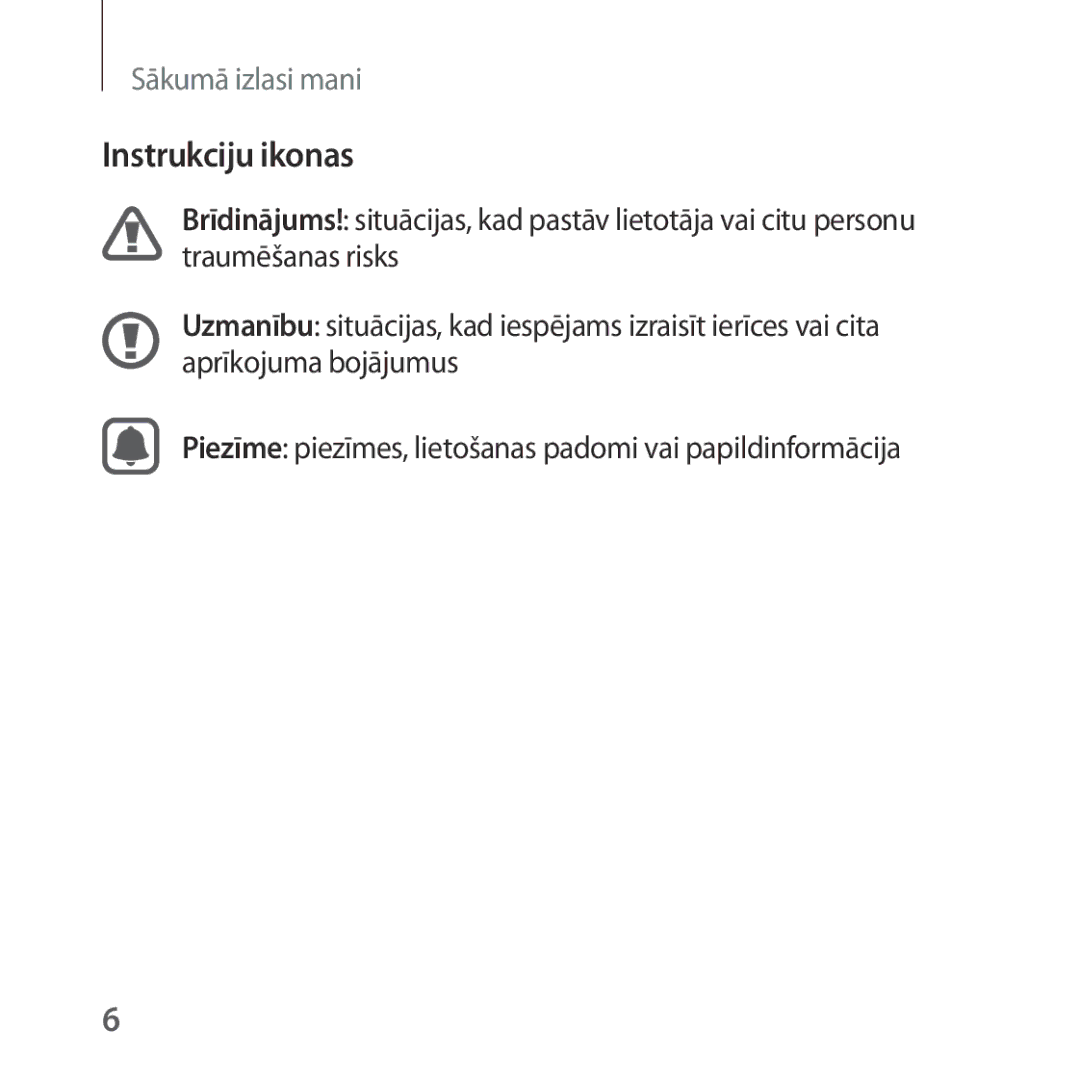 Samsung SM-R323NBKASEB manual Instrukciju ikonas 