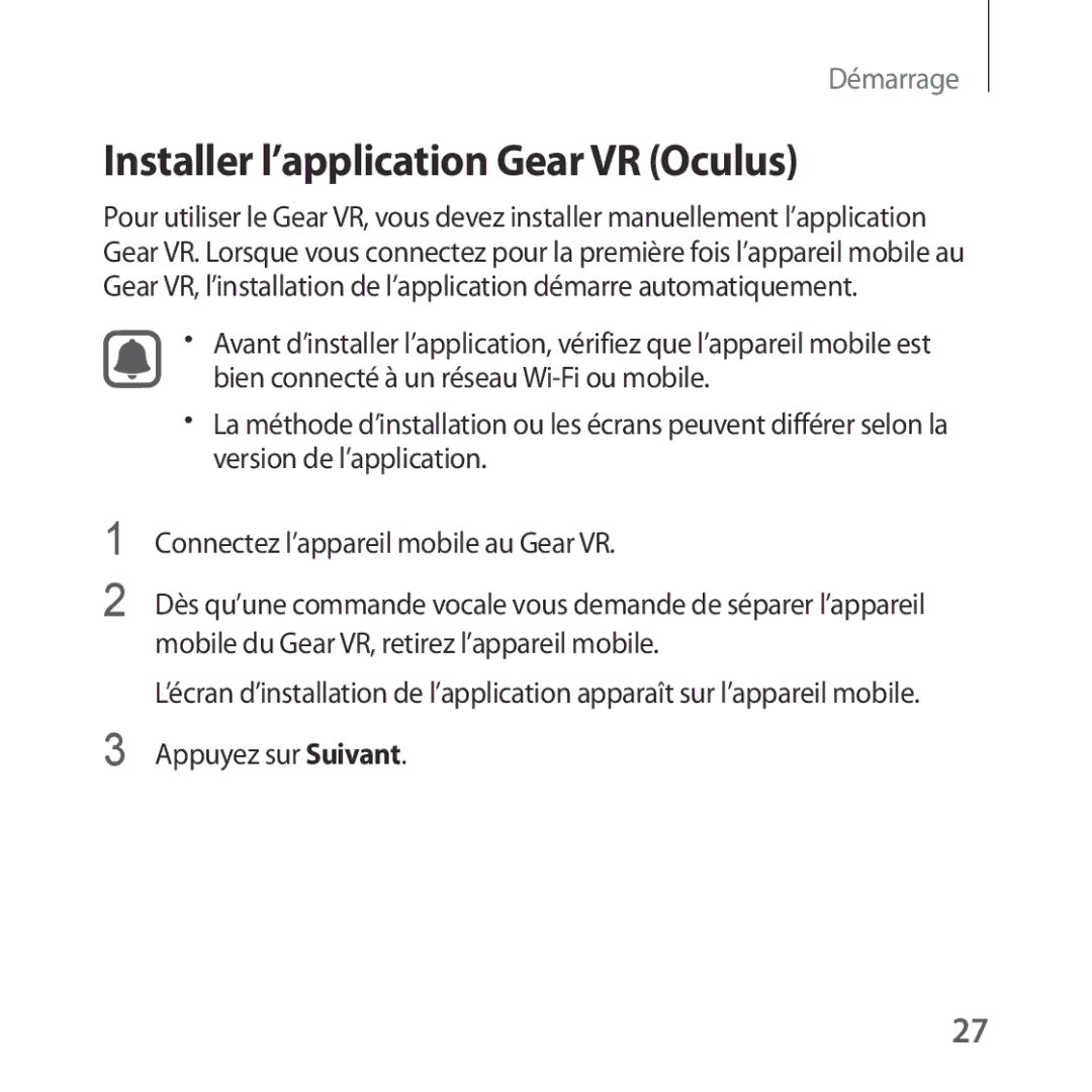 Samsung SM-R323NBKAXEF manual Installer l’application Gear VR Oculus 