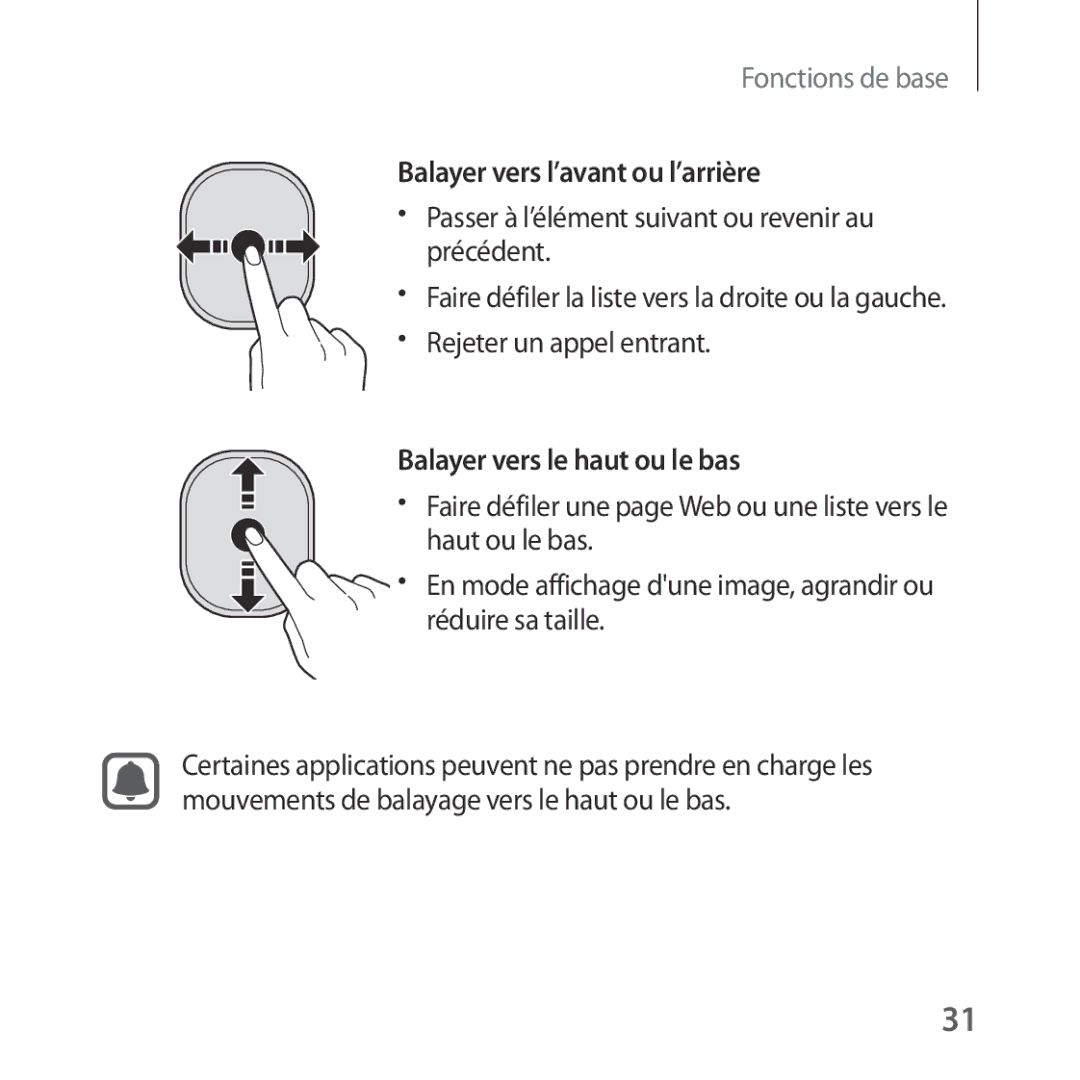 Samsung SM-R323NBKAXEF manual Balayer vers l’avant ou l’arrière 