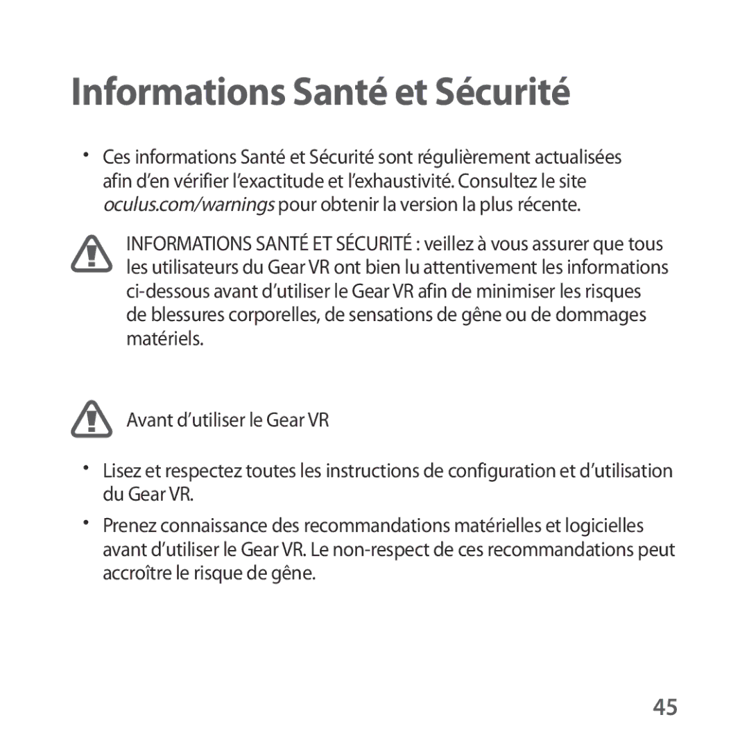 Samsung SM-R323NBKAXEF manual Informations Santé et Sécurité 