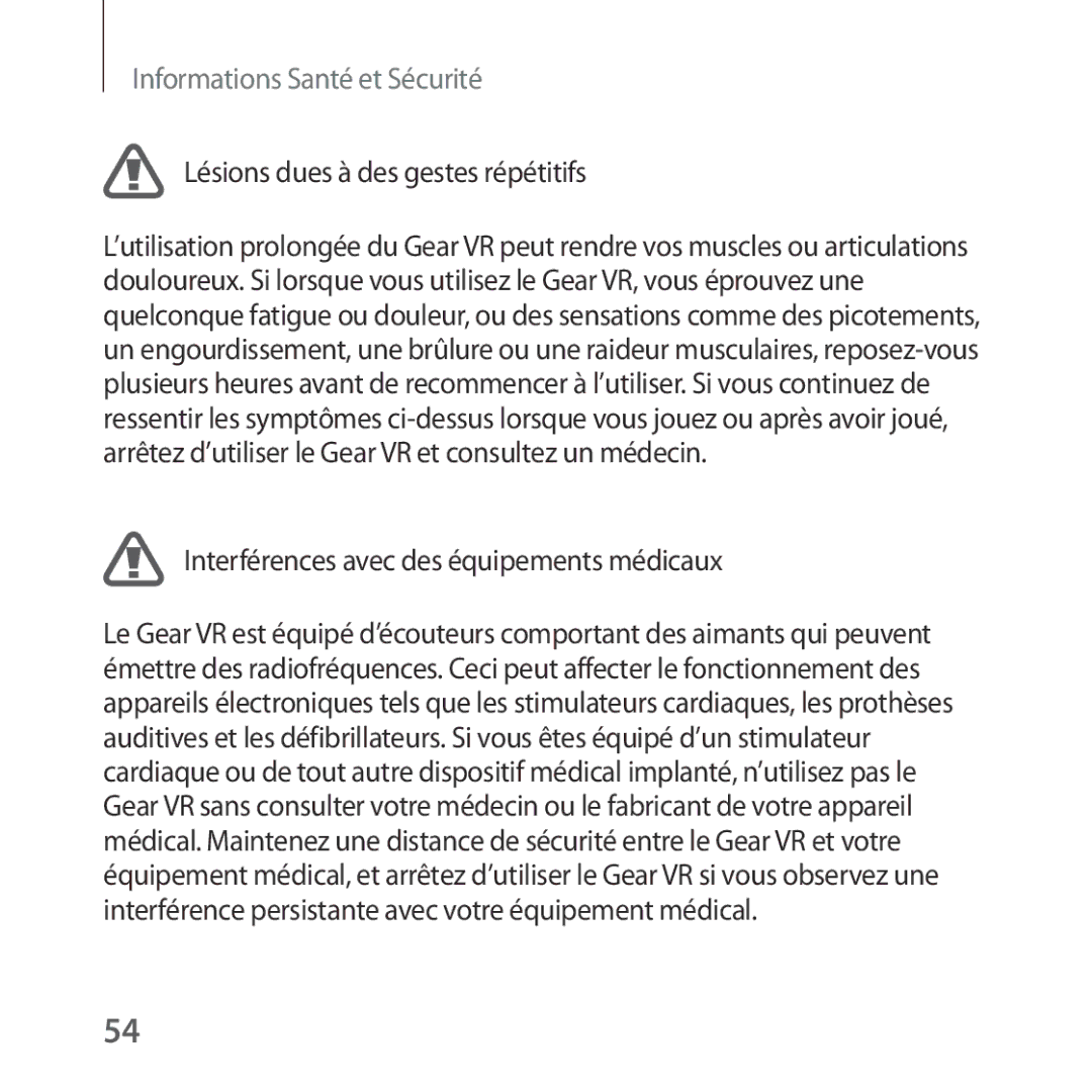 Samsung SM-R323NBKAXEF manual Lésions dues à des gestes répétitifs 