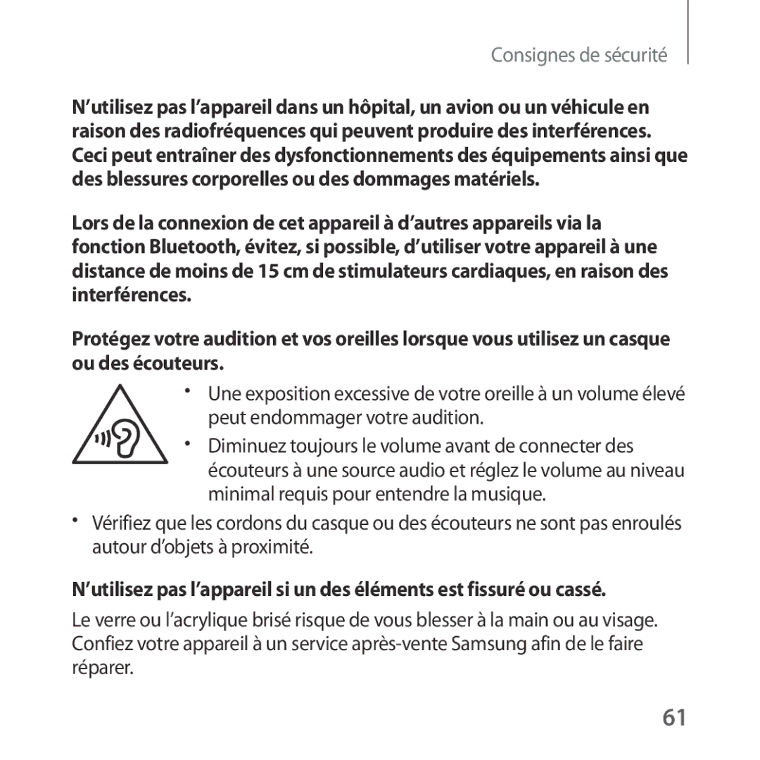 Samsung SM-R323NBKAXEF manual Consignes de sécurité 