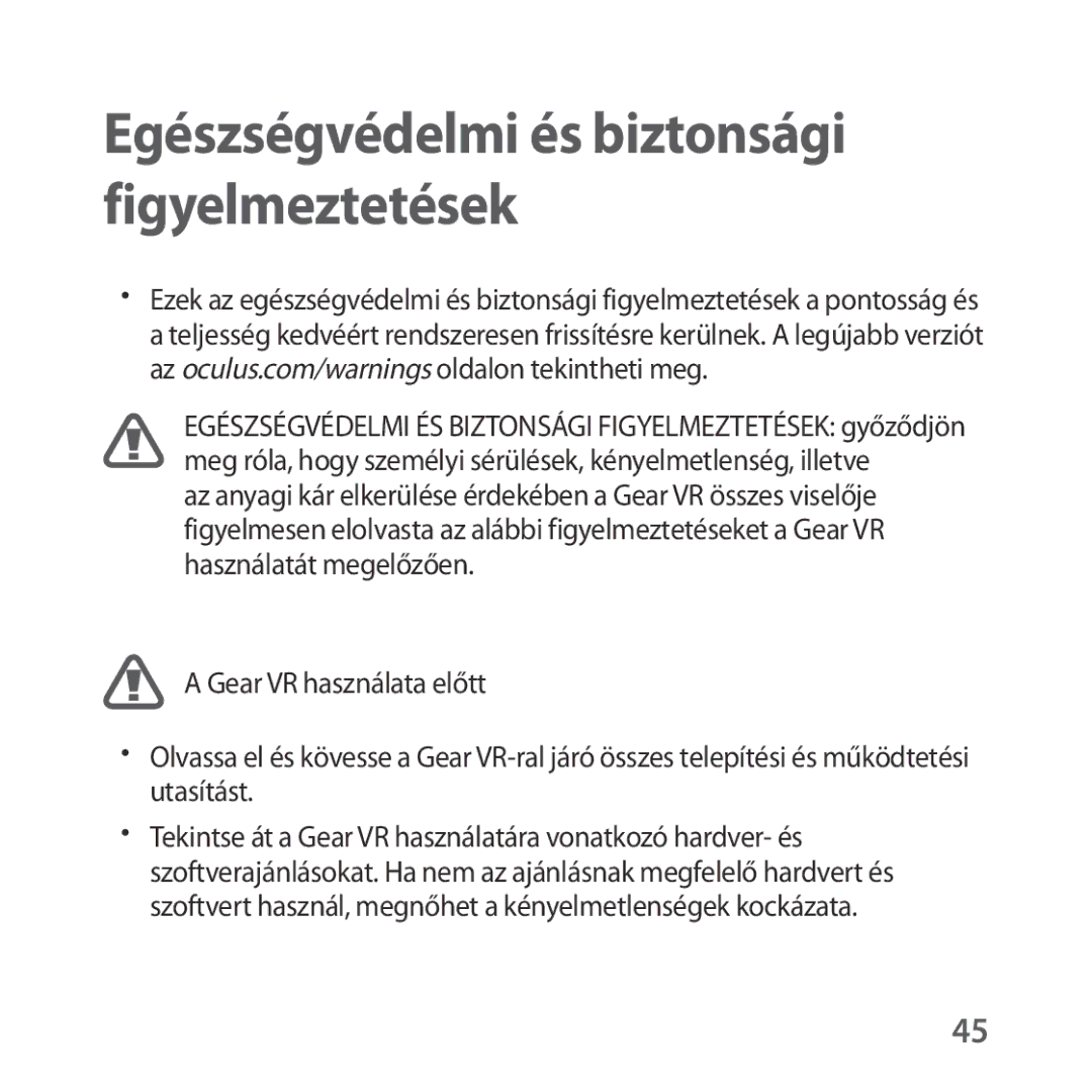 Samsung SM-R323NBKAXEH manual Egészségvédelmi és biztonsági figyelmeztetések 