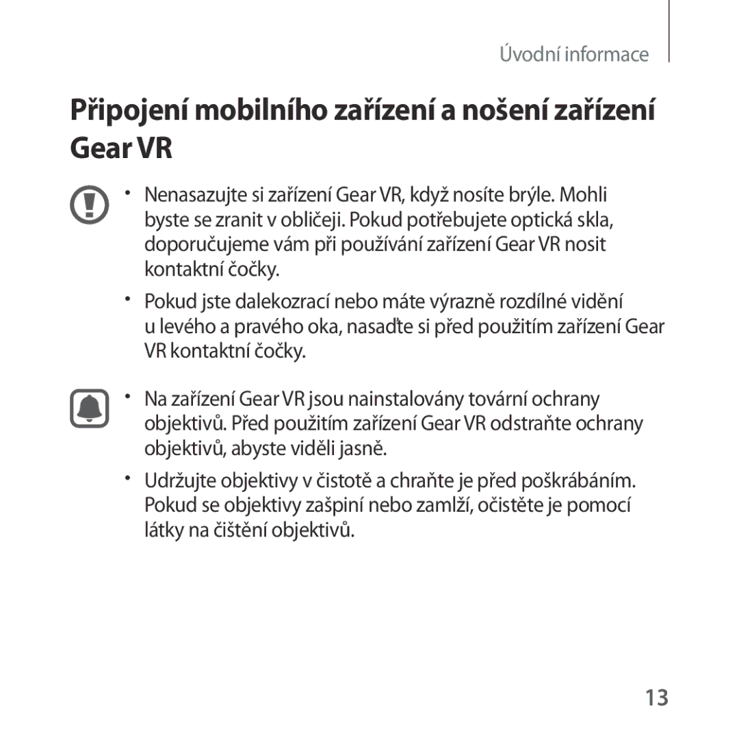 Samsung SM-R323NBKAXEZ manual Připojení mobilního zařízení a nošení zařízení Gear VR 