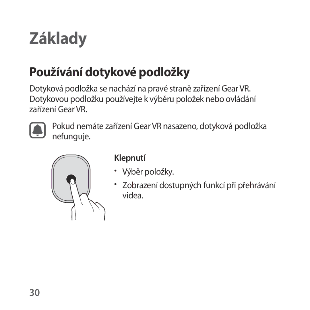 Samsung SM-R323NBKAXEZ manual Základy, Používání dotykové podložky, Klepnutí 