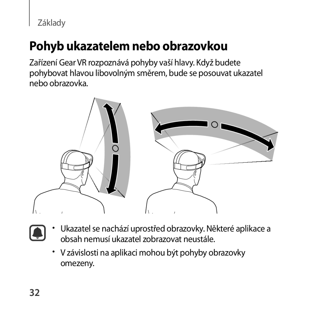 Samsung SM-R323NBKAXEZ manual Pohyb ukazatelem nebo obrazovkou, Závislosti na aplikaci mohou být pohyby obrazovky omezeny 