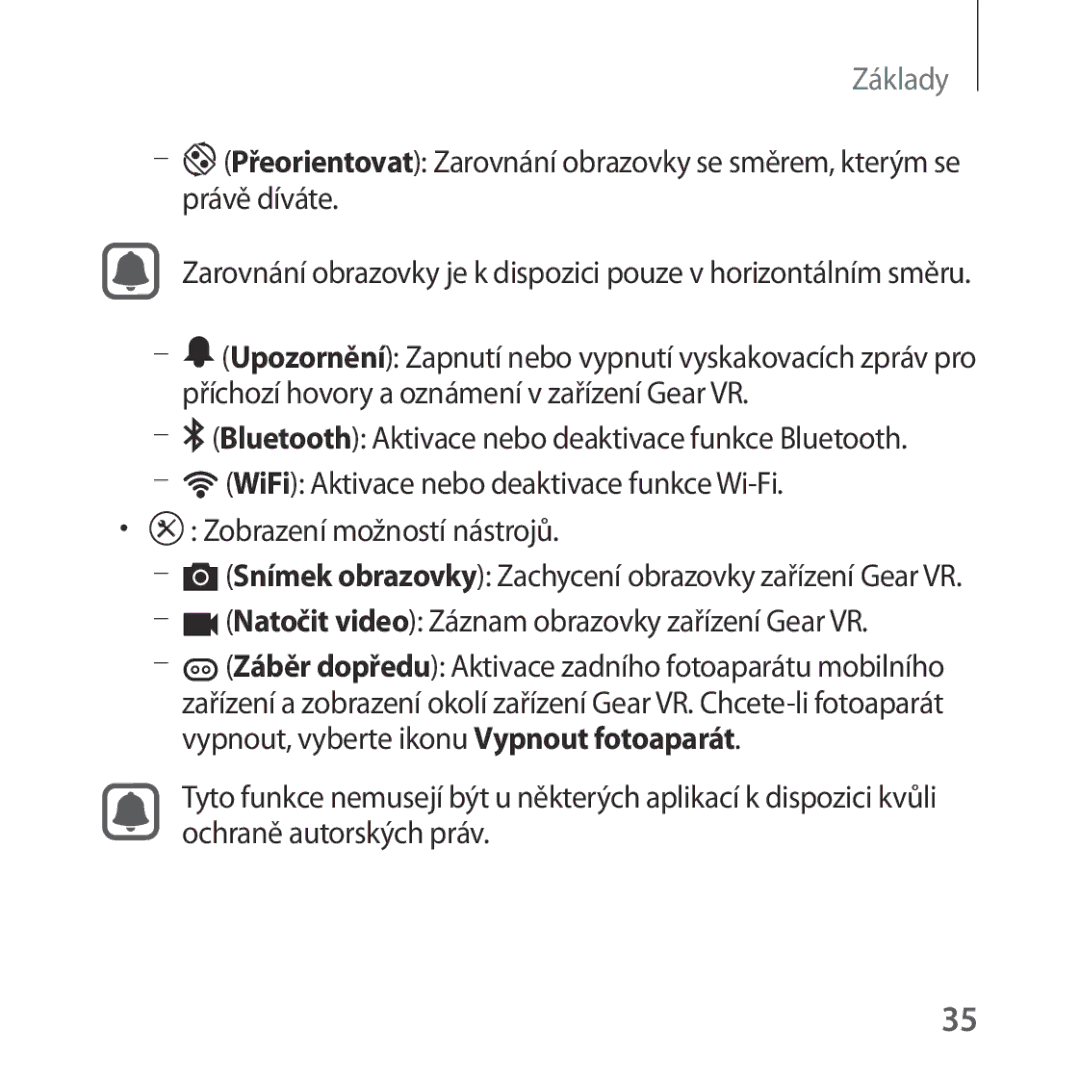 Samsung SM-R323NBKAXEZ manual Natočit video Záznam obrazovky zařízení Gear VR 