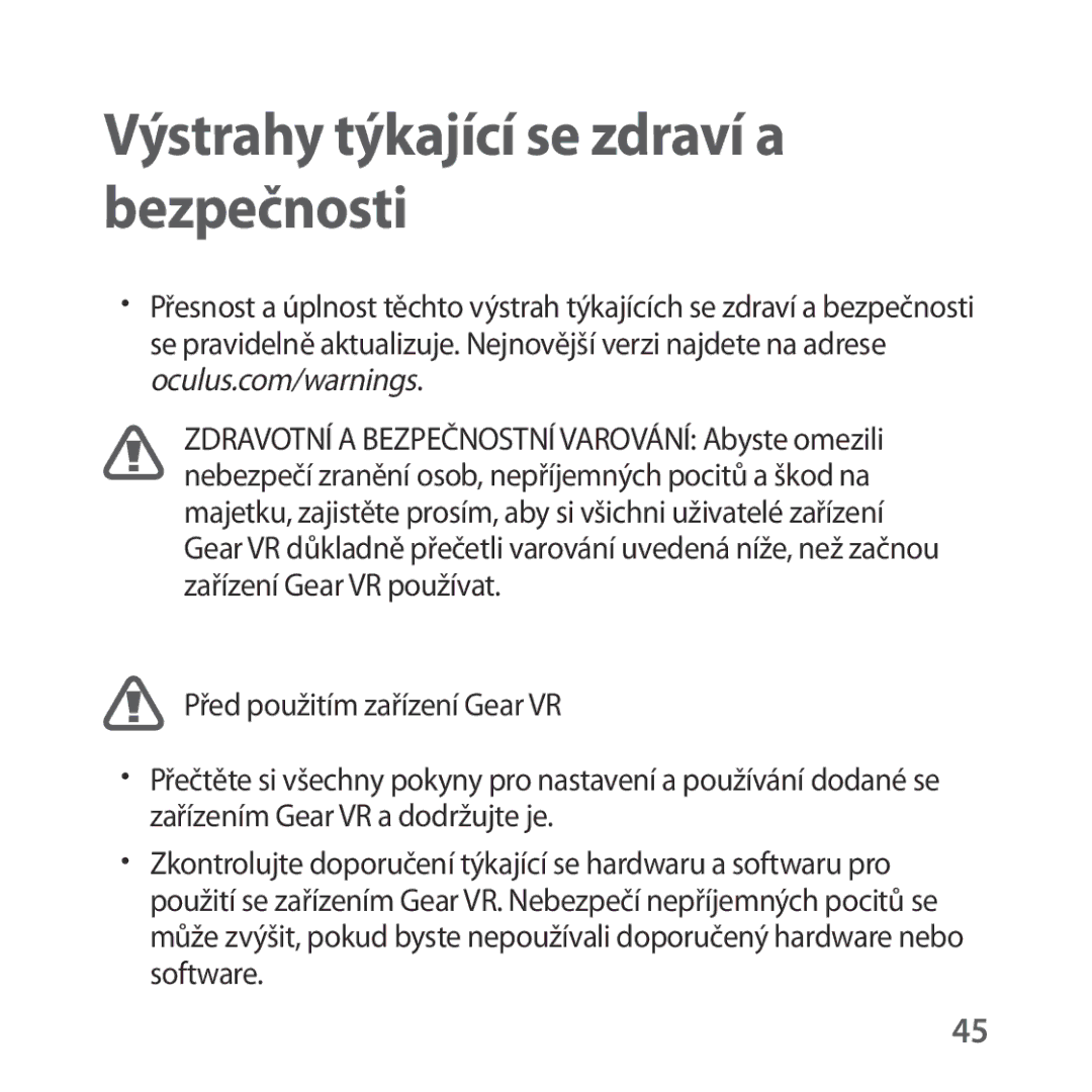 Samsung SM-R323NBKAXEZ manual Výstrahy týkající se zdraví a bezpečnosti 