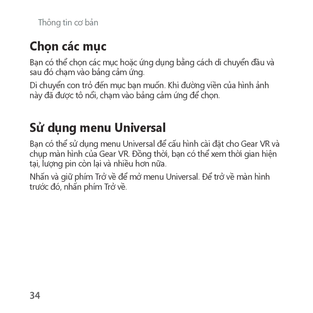 Samsung SM-R323NBKAXXV manual Chọn các mục, Sử dụng menu Universal 