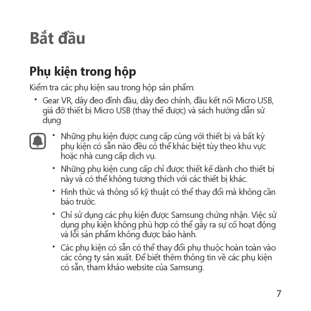 Samsung SM-R323NBKAXXV manual Bắt đầu, Phụ kiện trong hộp 