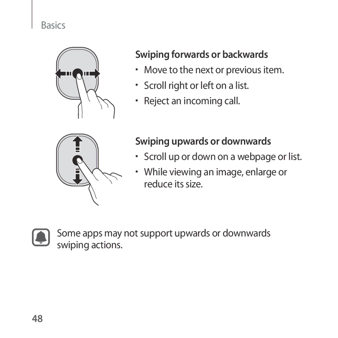 Samsung SM-R324NZAAXEZ, SM-R324NZAADBT, SM-R324NZAAXEF, SM-R324NZAAITV, SM-R324NZAAPHE manual Swiping forwards or backwards 