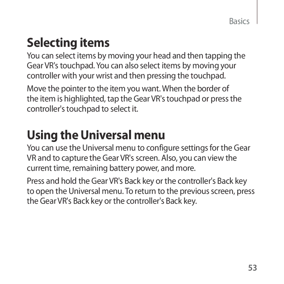 Samsung SM-R324NZAASER, SM-R324NZAADBT, SM-R324NZAAXEF, SM-R324NZAAITV manual Selecting items, Using the Universal menu 