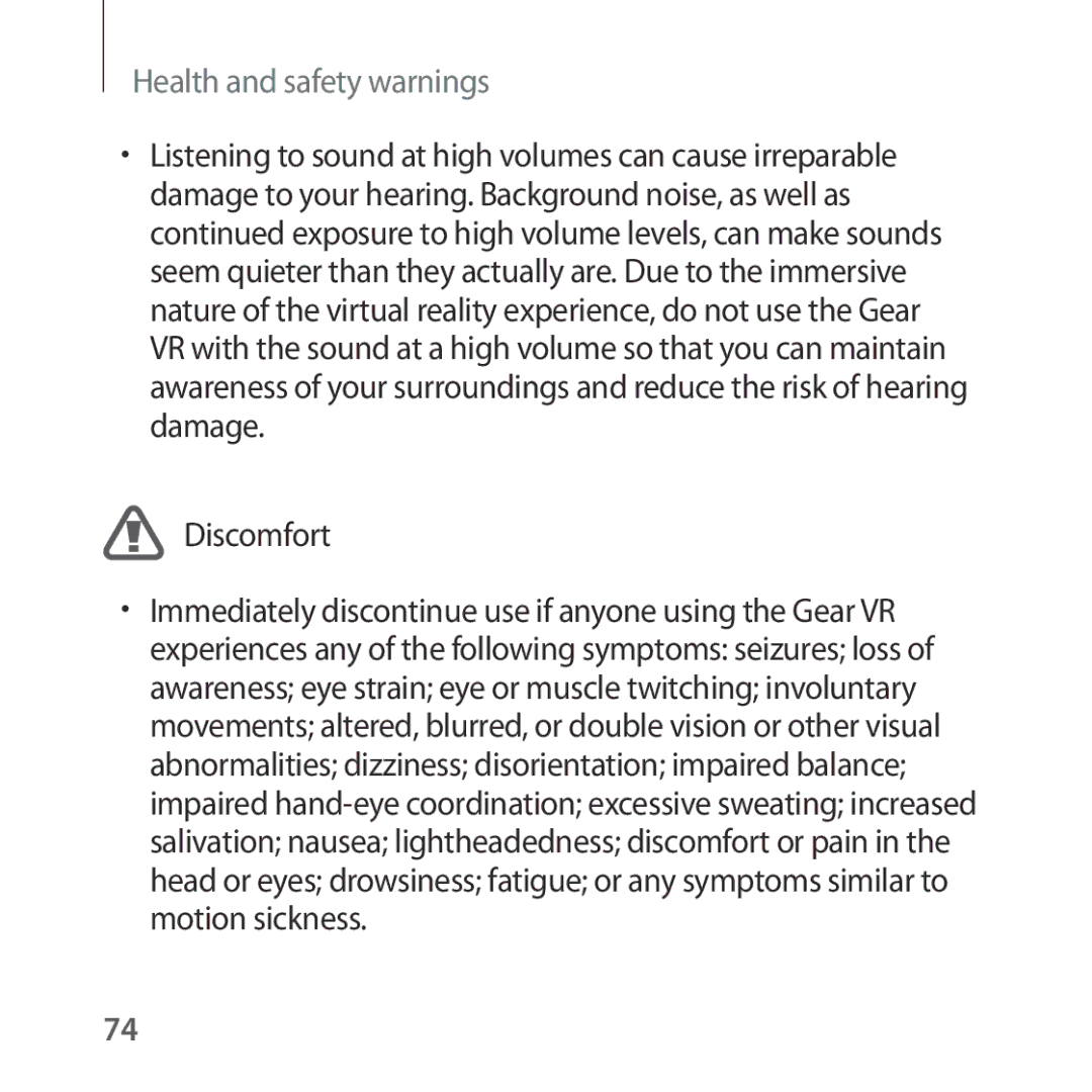 Samsung SM-R324NZAAXEH, SM-R324NZAADBT, SM-R324NZAAXEF, SM-R324NZAAITV, SM-R324NZAAPHE, SM-R324NZAABGL manual Discomfort 