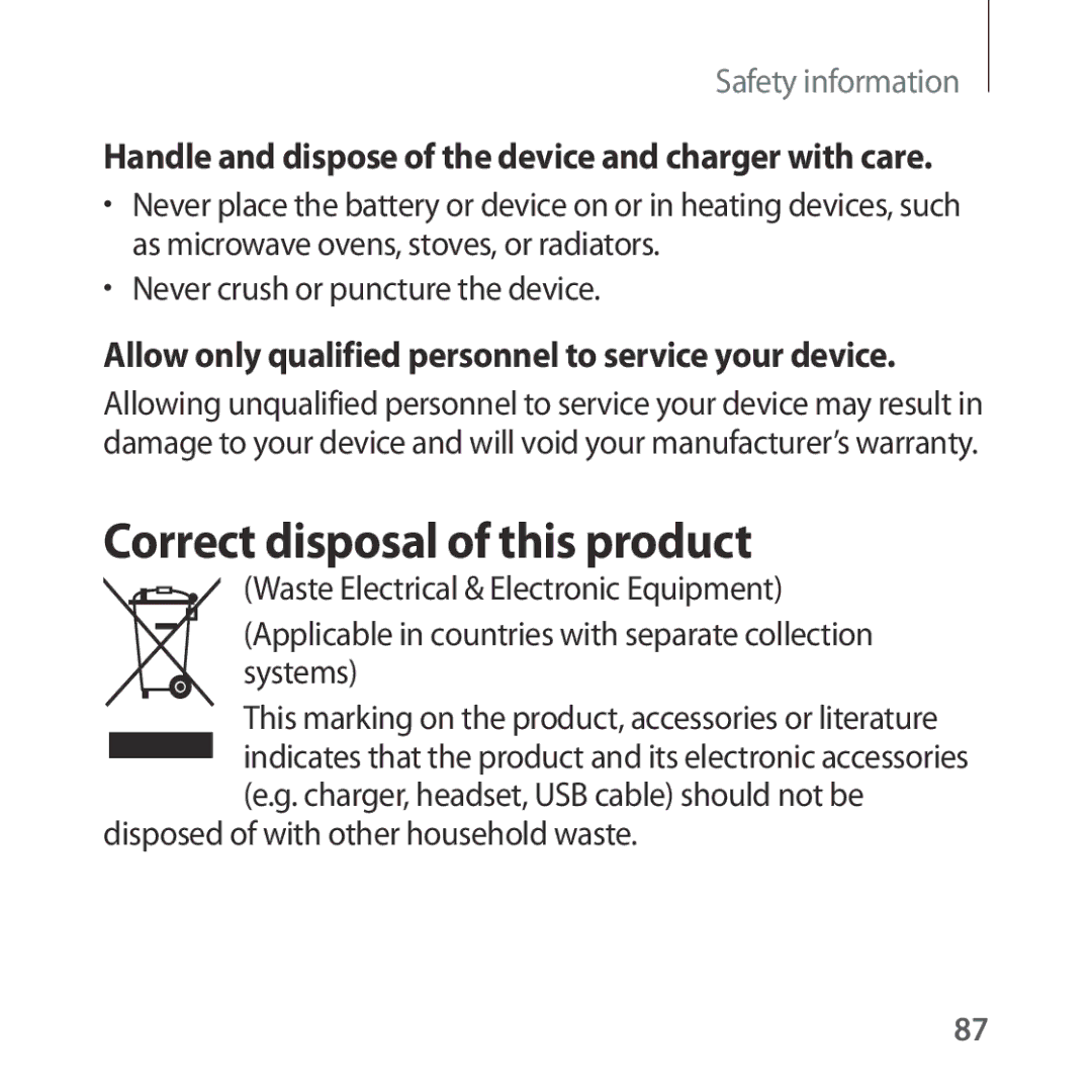 Samsung SM-R324NZAADBT manual Correct disposal of this product, Handle and dispose of the device and charger with care 