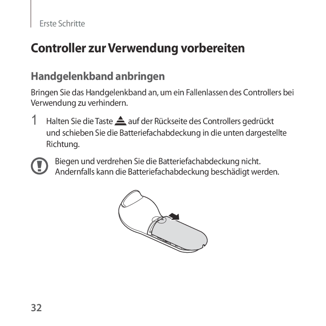 Samsung SM-R324NZAADBT manual Controller zur Verwendung vorbereiten, Handgelenkband anbringen 