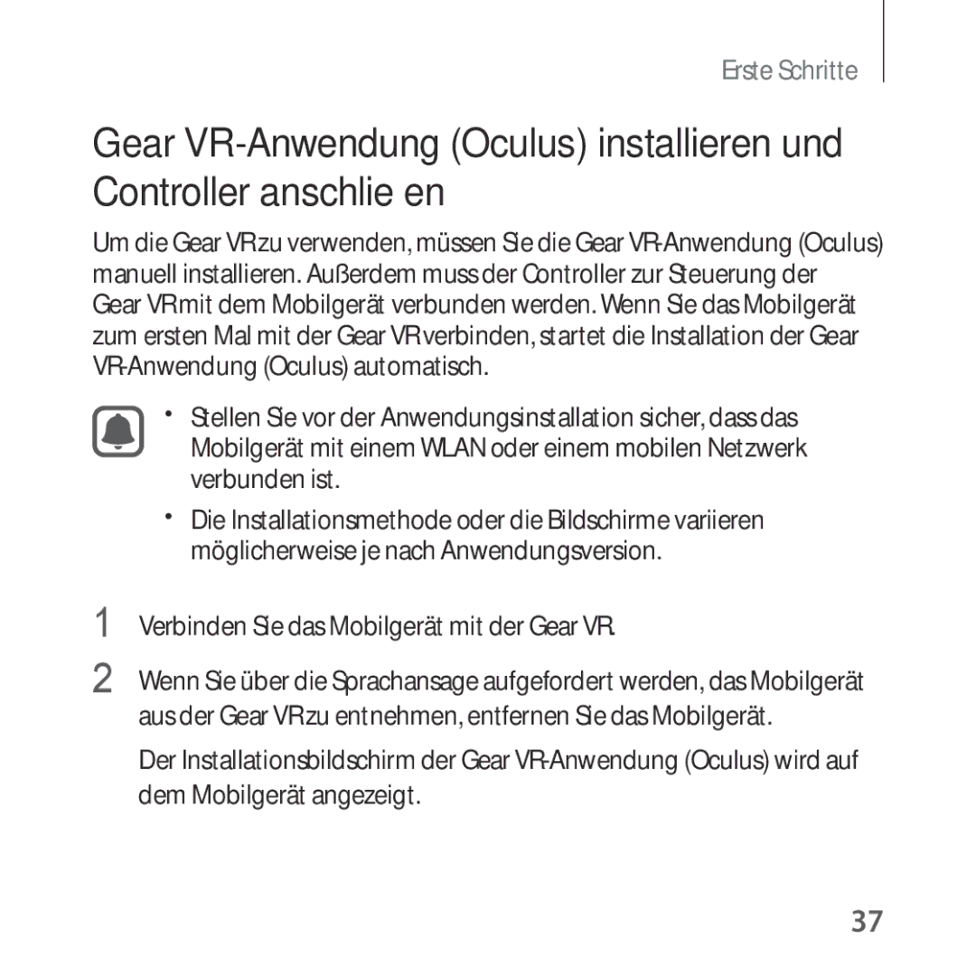 Samsung SM-R324NZAADBT manual Verbinden Sie das Mobilgerät mit der Gear VR 