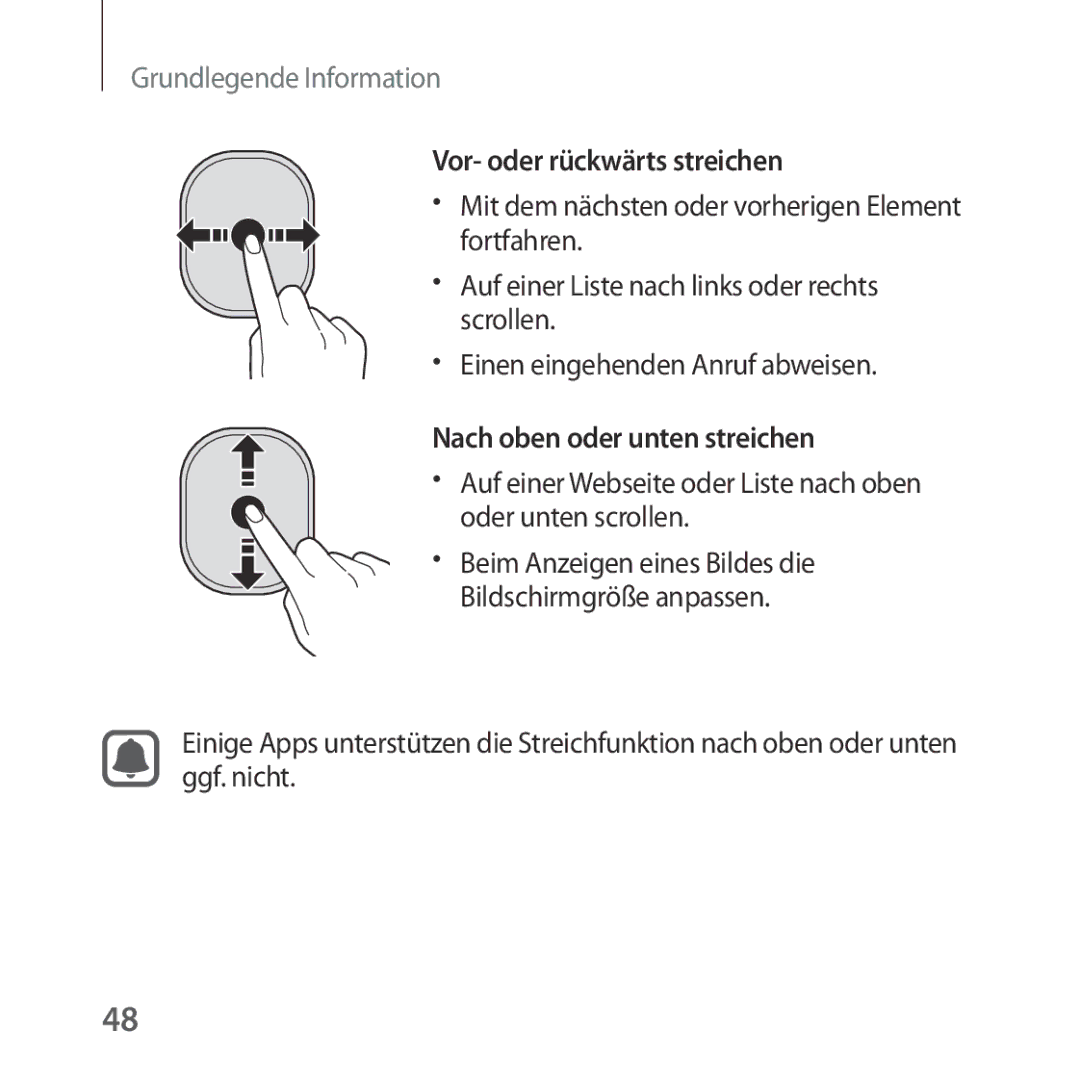 Samsung SM-R324NZAADBT manual Vor- oder rückwärts streichen, Nach oben oder unten streichen, Oder unten scrollen 